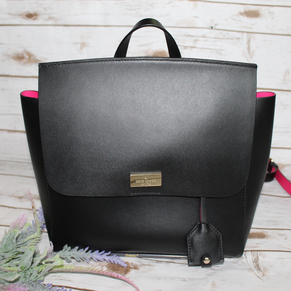 Kate Spade Black with Fuchsia Leather Backpack